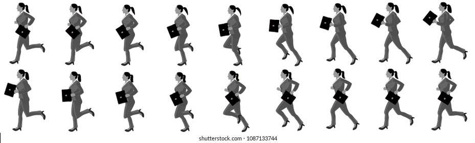 Business woman running animation sprite sheet
