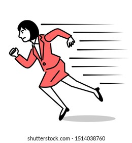 Business woman running fast. Vector illustration.