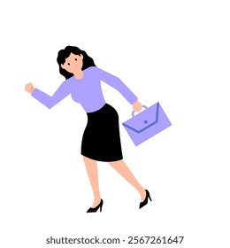 Business woman is running late. Vector simple color flat illustration.