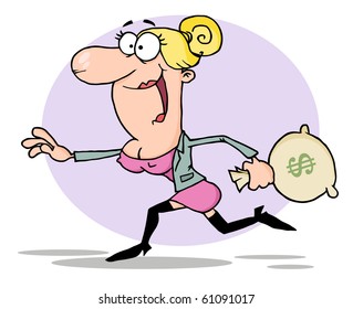 Business Woman Running Money Bag Stock Vector (Royalty Free) 61091017 ...