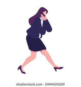 business woman running poses flat illustration