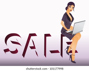 Business woman sale, vector illustration