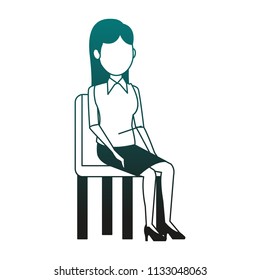 Business woman seated at chair blue lines