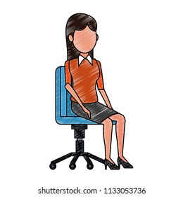 Business woman seated at chair scribble