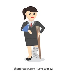 business woman secretary battered and sick design character on white background 