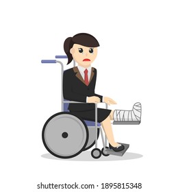 business woman secretary broken leg in wheelchair design character on white background