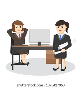 business woman secretary the diligently and the lazy design character on white background