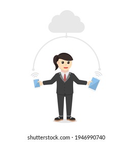 business woman secretary gadget conection design character on white background