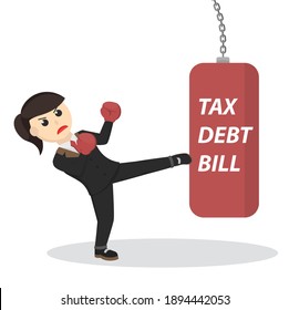business woman secretary kicking a punch bag design character on white background