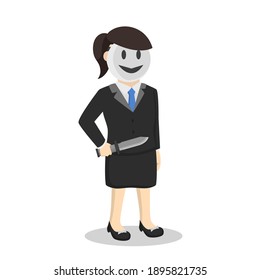 business woman secretary mysterius man hold knife design character on white background
