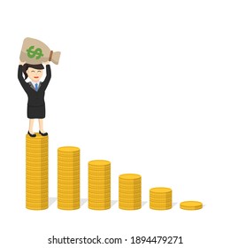 business woman secretary in peak of the success design character on white background
