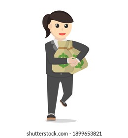 business woman secretary pick up the money design character on white background