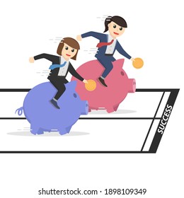 business woman secretary piggy bank race design character on white background