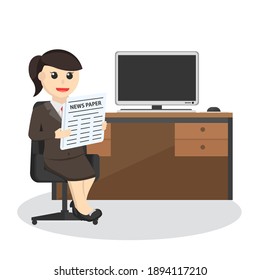 business woman secretary reading newspaper on office chair design character on white background