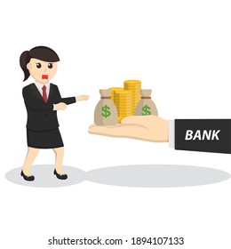 business woman secretary really want to get a loan design character on white background