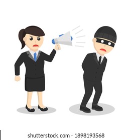 business woman secretary thief caught in the act design character on white background