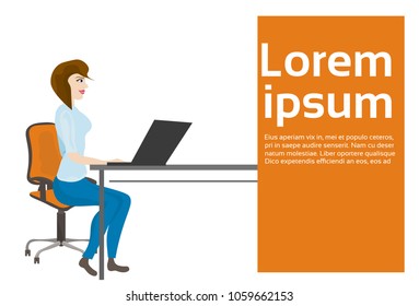 Business Woman Or Secretary Working At Laptop Computer Sitting At Office Desk