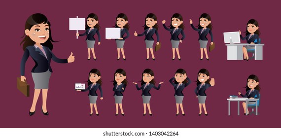 Business woman set different gestures