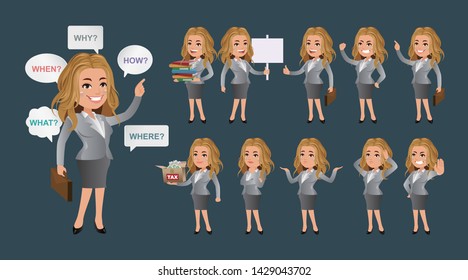 Business woman set different gestures