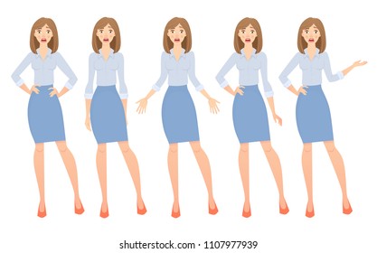 Business woman set. Set of female gestures and postures vector illustration.