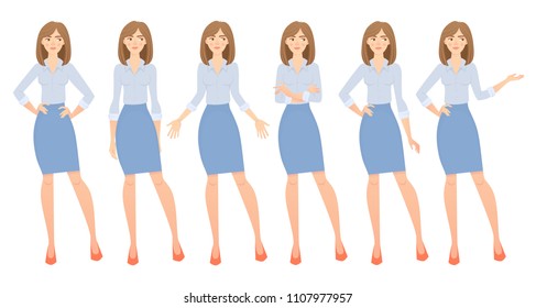 Business woman set. Set of female gestures and postures vector illustration.