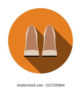 Business Woman Shoes Icon. Flat Circle Stencil Design With Long Shadow. Vector Illustration.