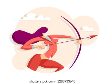 Business woman shoots archery. Business concept. Vector illustration in flat style