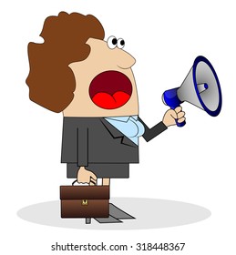 business woman shouting into loudspeaker ,vector illustration