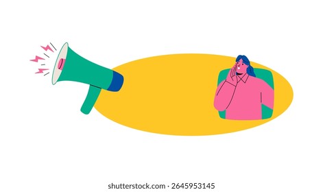 Business woman shoutout insert text. Flat vector illustration isolated on white background
