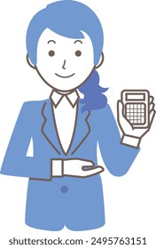 Business woman showing a calculator and proceeding with business negotiations