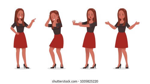 Business Woman showing different gestures character vector design.