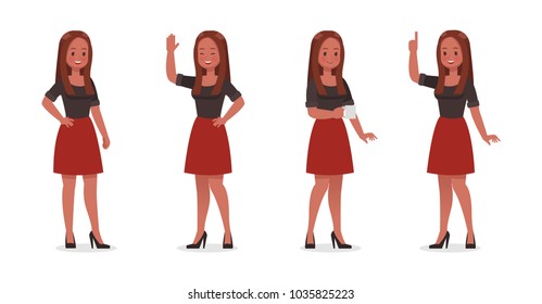 Business Woman showing different gestures character vector design.