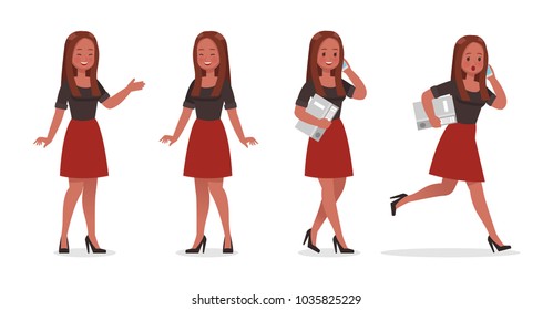 Business Woman showing different gestures character vector design.