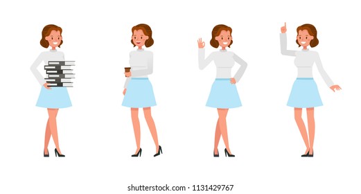 Business Woman showing different gestures character vector design.