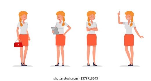 Business Woman showing different gestures character vector design.