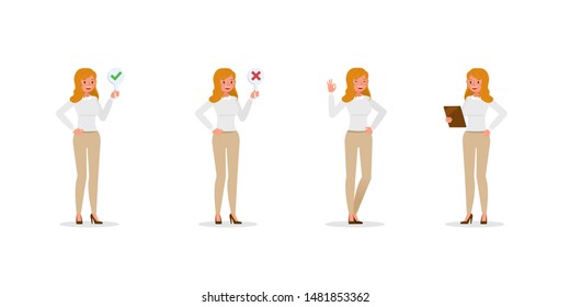 Business Woman showing different gestures character vector design.