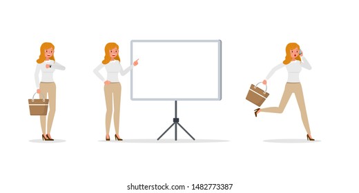 Business Woman showing different gestures character vector design.
