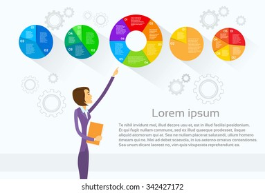 Business Woman Showing Pie Diagram Infographic Vector Illustration