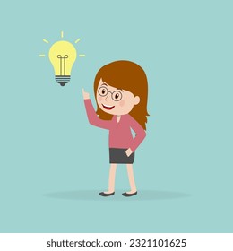 Business woman showing she has an idea. Vector illustration of a cartoon businessman