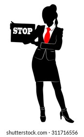 Business woman shows board, banner