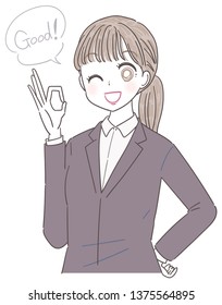 Business Woman Shows OK Sign