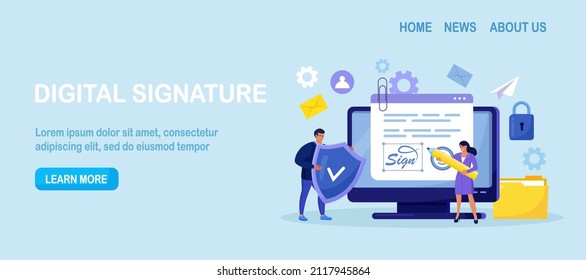 Business woman signing contract with digital pen on laptop. Electronic contract with digital signature. Businessmen make online deal with e-signature. Safe agreement conclusion, business partnership