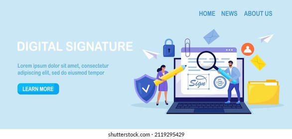 Business woman signing contract with digital pen on laptop. Electronic contract with digital signature. Businessmen make online deal with e-signature. Safe agreement conclusion, business partnership