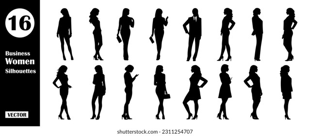 Colección de siluetas para mujeres de negocios. Vector de sombra de dama inteligente aislado en fondo blanco. Mujer de oficina con ilustración de traje