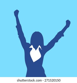 Business Woman Silhouette Excited Hold Hands Up Raised Arms, Businesswoman Concept Winner Success Vector Illustration