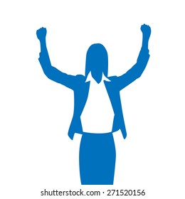 Business Woman Silhouette Excited Hold Hands Up Raised Arms, Businesswoman Concept Winner Success Vector Illustration