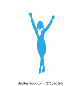 Business Woman Silhouette Excited Hold Hands Up Raised Arms, Businesswoman Full Length Concept Winner Success Vector Illustration