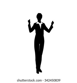 Business Woman Silhouette Excited Hold Hands Up Raised Arms, Businesswoman Full Length Concept Winner Success Vector Illustration