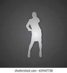 Business Woman Silhouette Standing Full Length Over Grey Background Vector Illustration