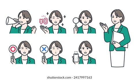 Business woman simple vector icon illustration set material